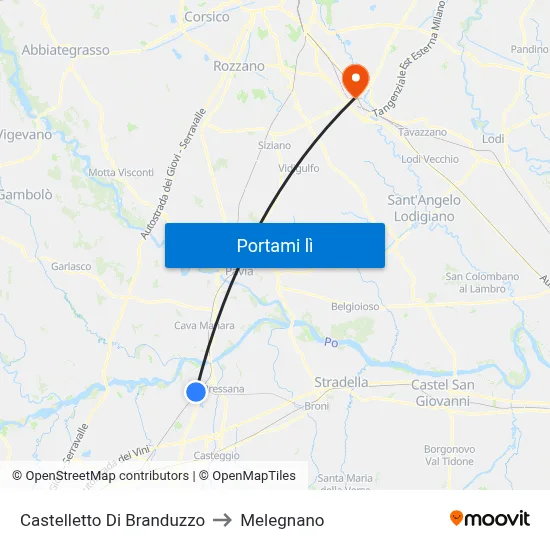 Castelletto Di Branduzzo to Melegnano map
