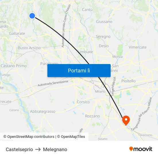 Castelseprio to Melegnano map