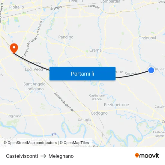 Castelvisconti to Melegnano map