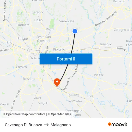 Cavenago Di Brianza to Melegnano map