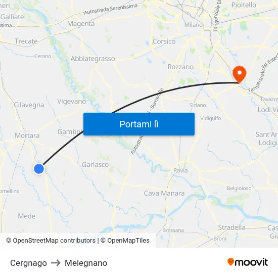 Cergnago to Melegnano map