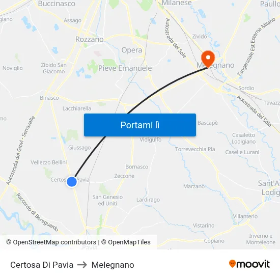 Certosa Di Pavia to Melegnano map