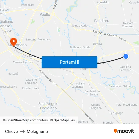 Chieve to Melegnano map