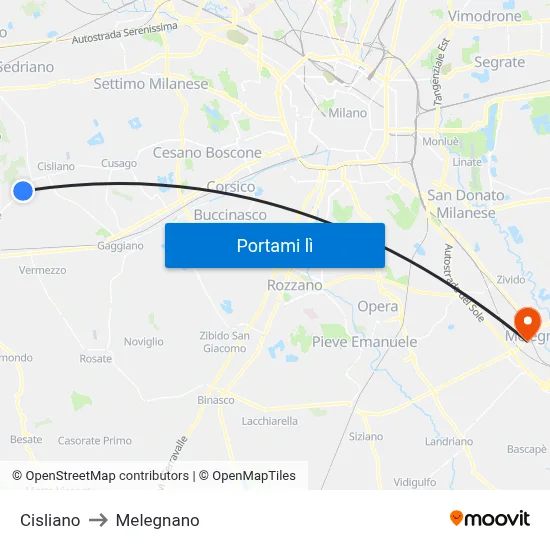 Cisliano to Melegnano map
