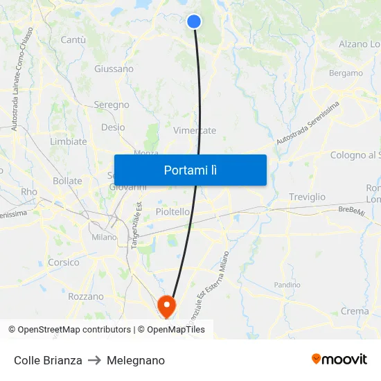 Colle Brianza to Melegnano map