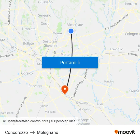 Concorezzo to Melegnano map