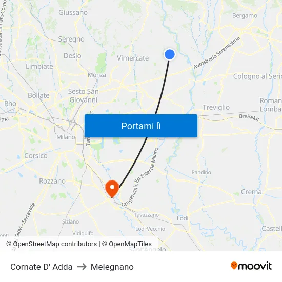 Cornate D' Adda to Melegnano map