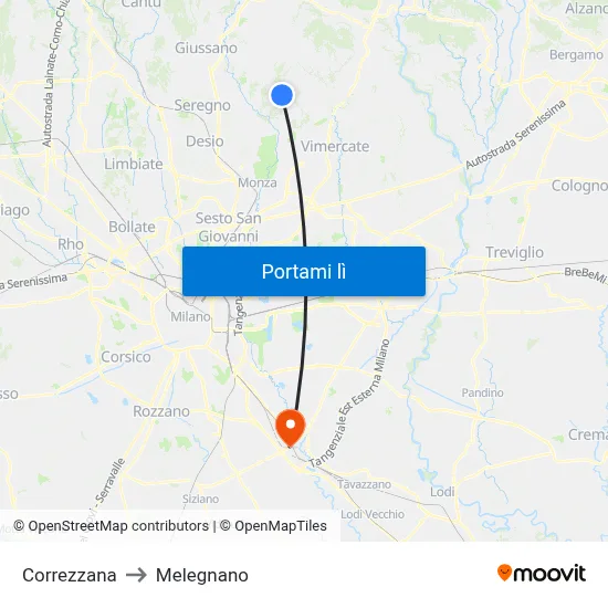 Correzzana to Melegnano map