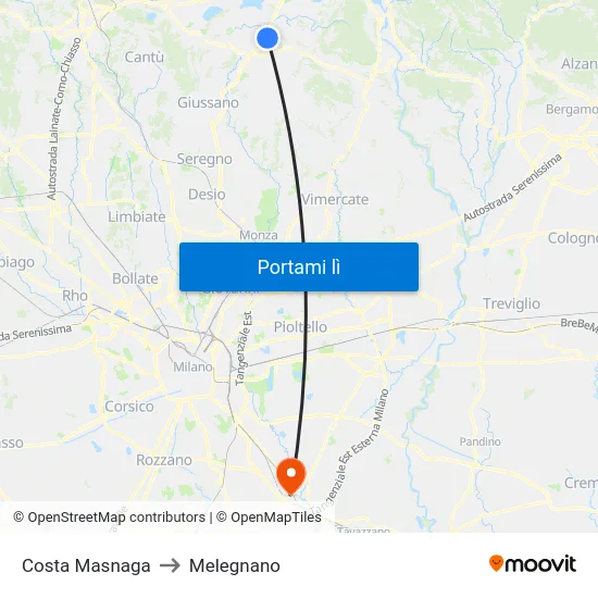 Costa Masnaga to Melegnano map