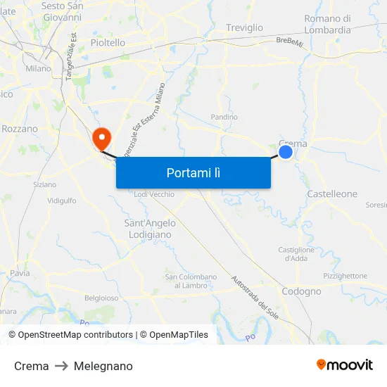 Crema to Melegnano map