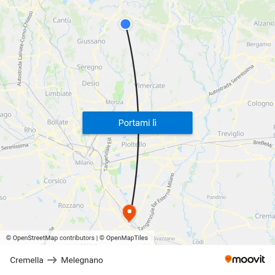 Cremella to Melegnano map