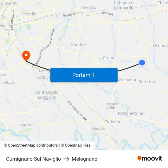Cumignano Sul Naviglio to Melegnano map