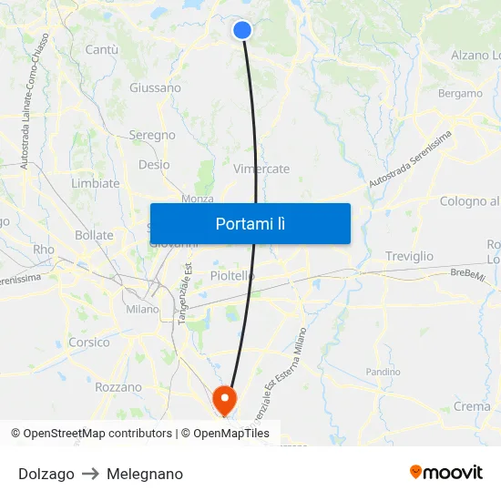 Dolzago to Melegnano map