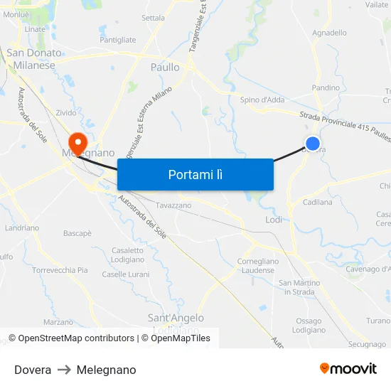 Dovera to Melegnano map