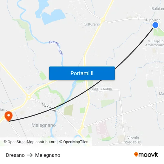 Dresano to Melegnano map