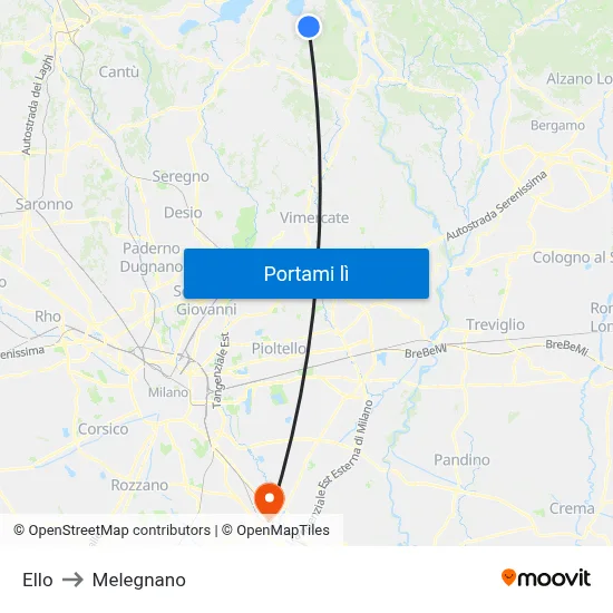 Ello to Melegnano map