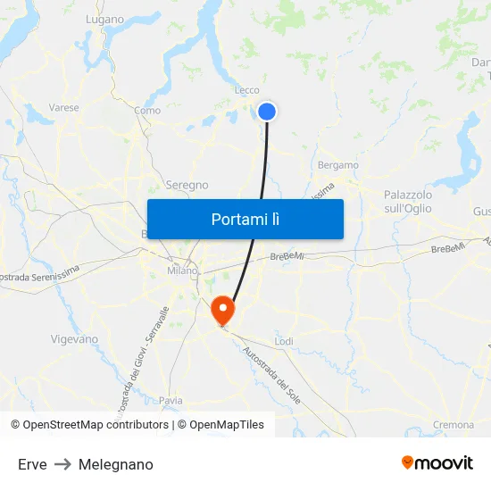 Erve to Melegnano map