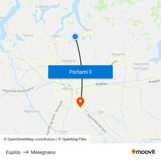 Eupilio to Melegnano map