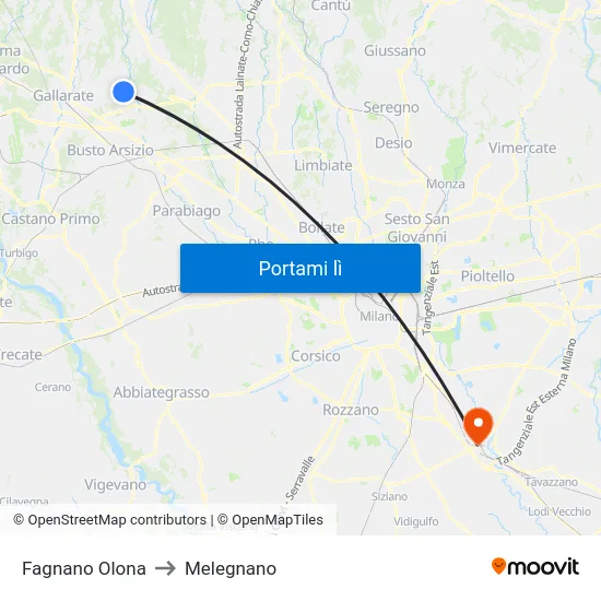 Fagnano Olona to Melegnano map