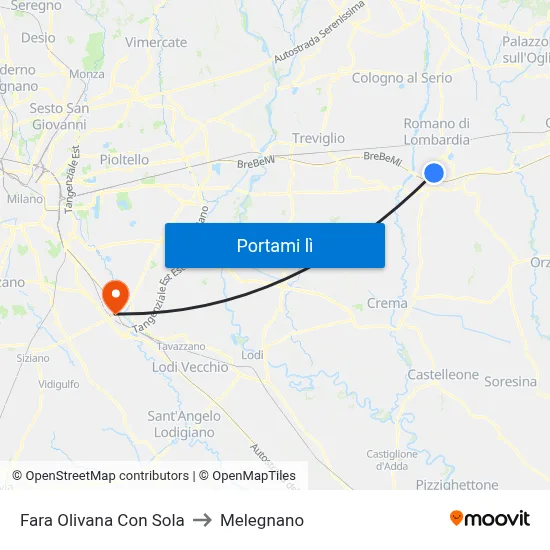 Fara Olivana Con Sola to Melegnano map