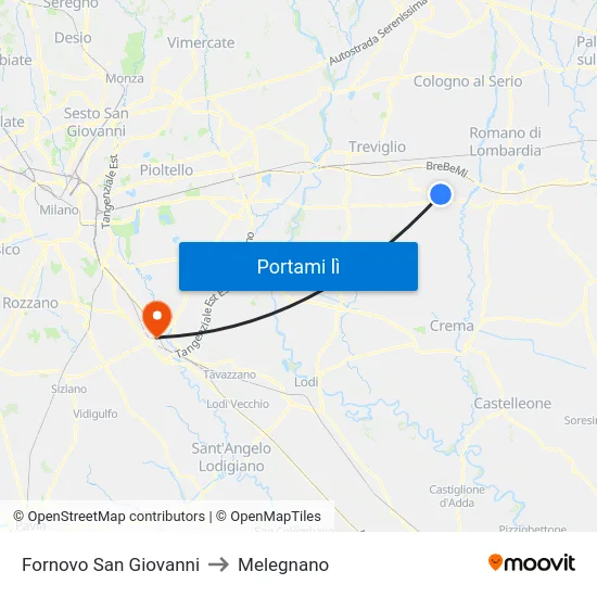 Fornovo San Giovanni to Melegnano map