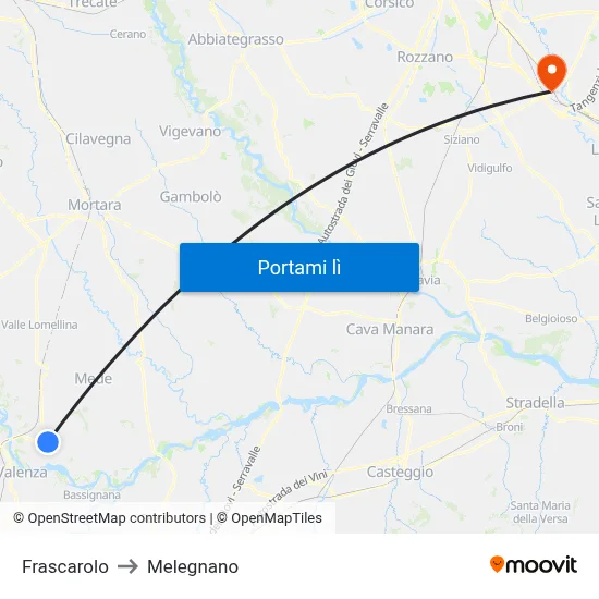 Frascarolo to Melegnano map