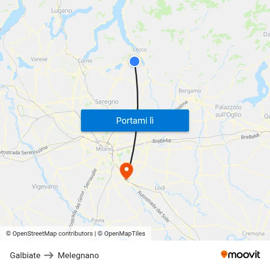 Galbiate to Melegnano map