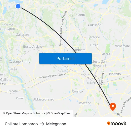 Galliate Lombardo to Melegnano map
