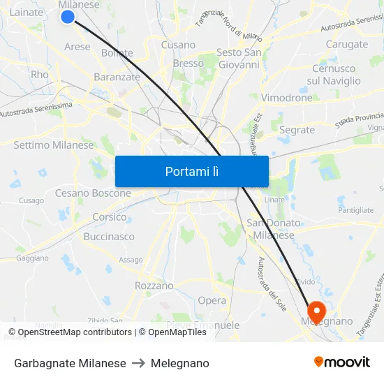 Garbagnate Milanese to Melegnano map