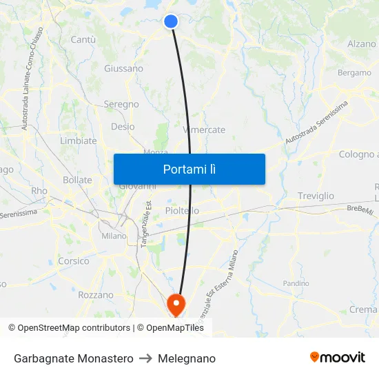 Garbagnate Monastero to Melegnano map