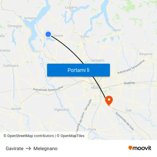 Gavirate to Melegnano map