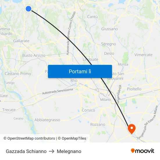 Gazzada Schianno to Melegnano map