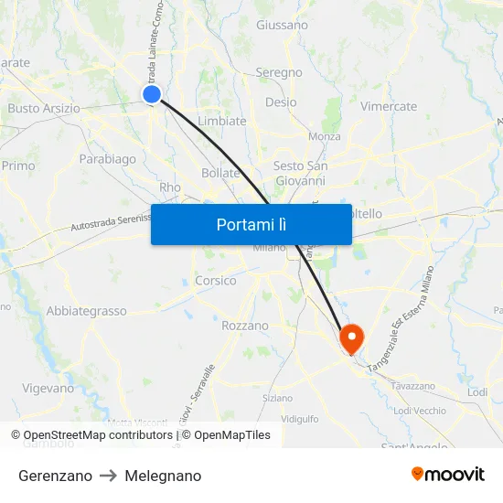 Gerenzano to Melegnano map
