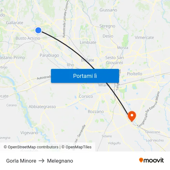 Gorla Minore to Melegnano map