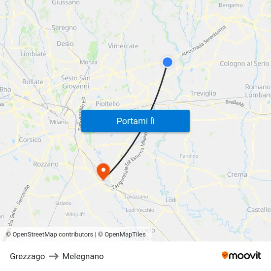Grezzago to Melegnano map