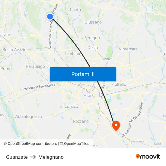 Guanzate to Melegnano map
