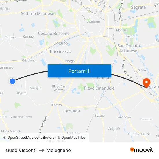 Gudo Visconti to Melegnano map