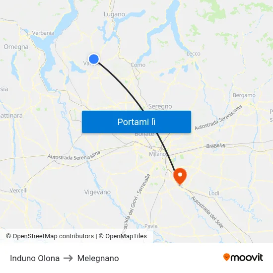 Induno Olona to Melegnano map