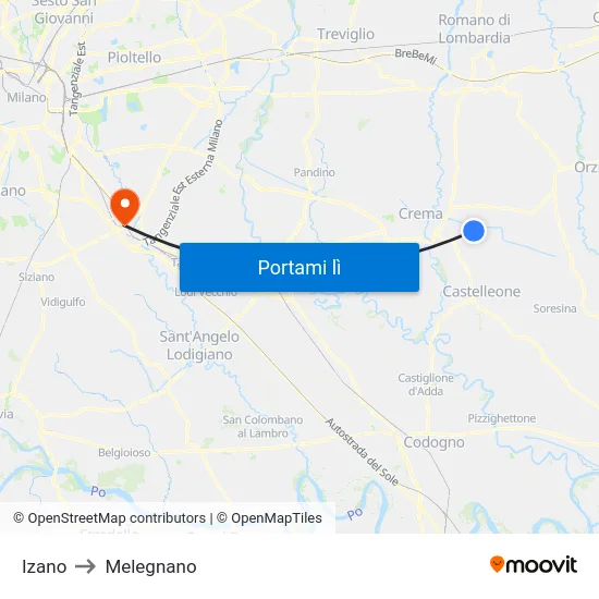 Izano to Melegnano map