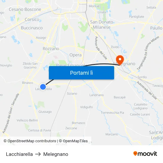 Lacchiarella to Melegnano map