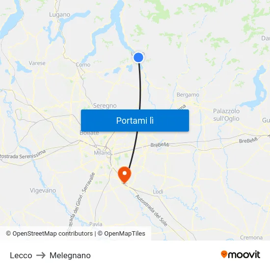 Lecco to Melegnano map