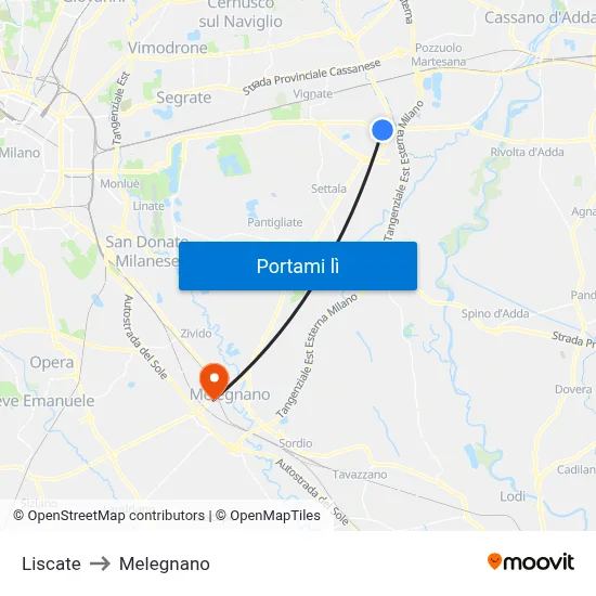 Liscate to Melegnano map