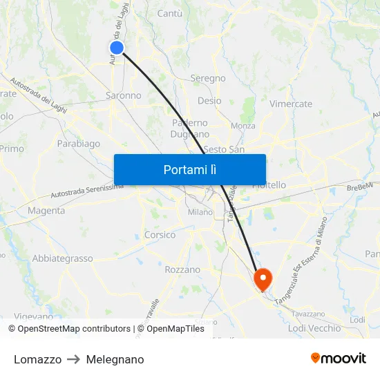 Lomazzo to Melegnano map