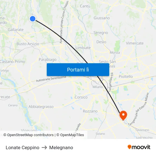 Lonate Ceppino to Melegnano map