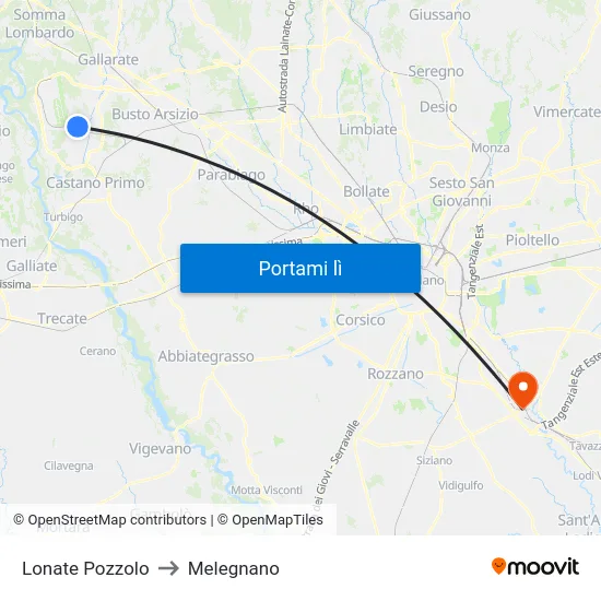 Lonate Pozzolo to Melegnano map