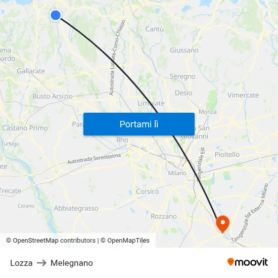 Lozza to Melegnano map