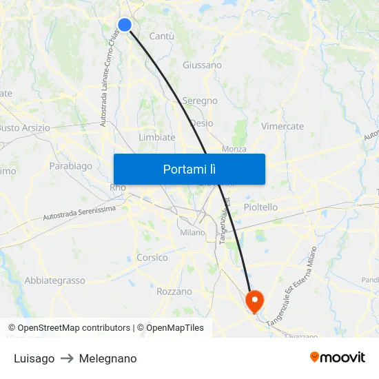 Luisago to Melegnano map
