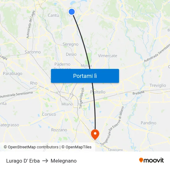 Lurago D' Erba to Melegnano map
