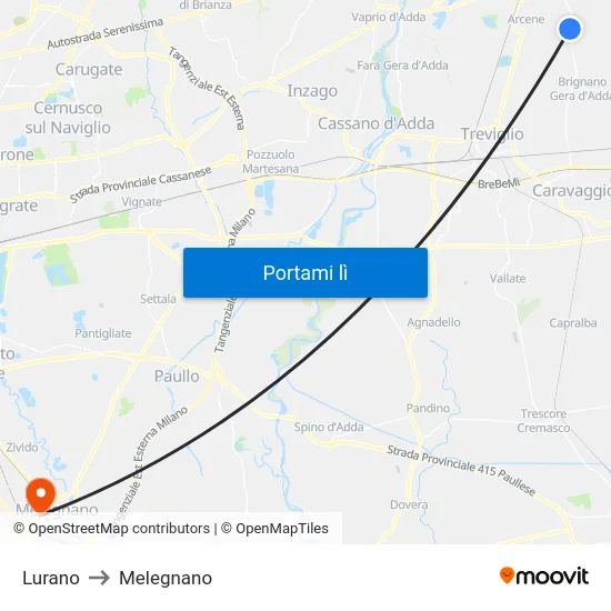 Lurano to Melegnano map