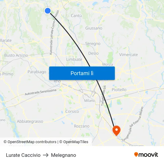 Lurate Caccivio to Melegnano map